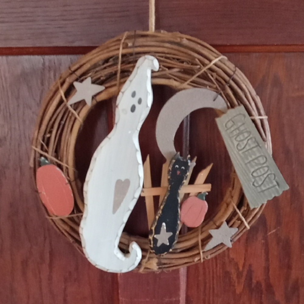 Halloween Ghost and Cat Wreath